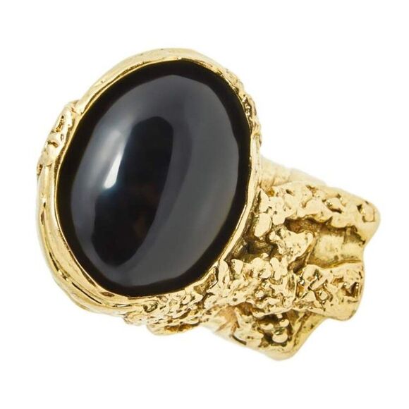 Yves Saint Laurent YSL Size 6 Arty Black RARE Cabochon Vintage 24KT Gold Ring - Picture 1 of 12